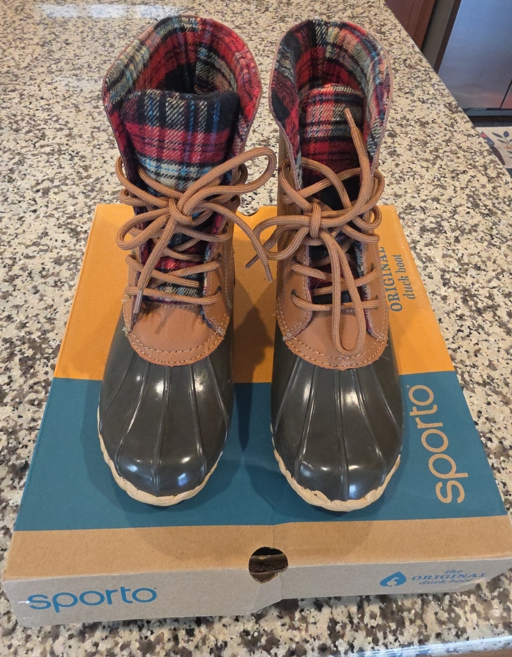 Sporto Kids Brown & Olive Plaid Duck Boots